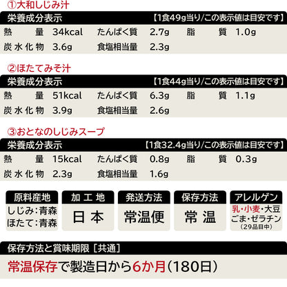 貝のみそ汁・スープセットの一覧表示(29品目対応)