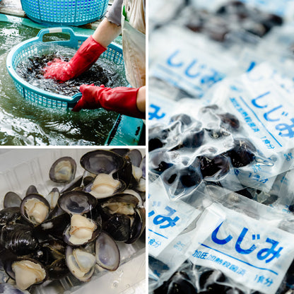 大和しじみ汁の具のレトルトパック製造風景です。