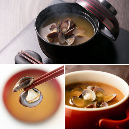 しじみちゃん本舗の即席「大和しじみ汁」シリーズの調理イメージ画像です。